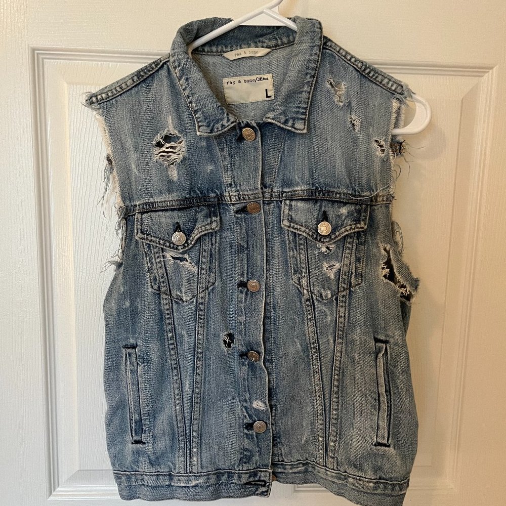 RAG & BONE Distressed Denim Vest - Size L